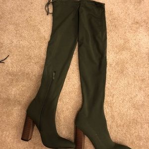 Over the knee army green boots